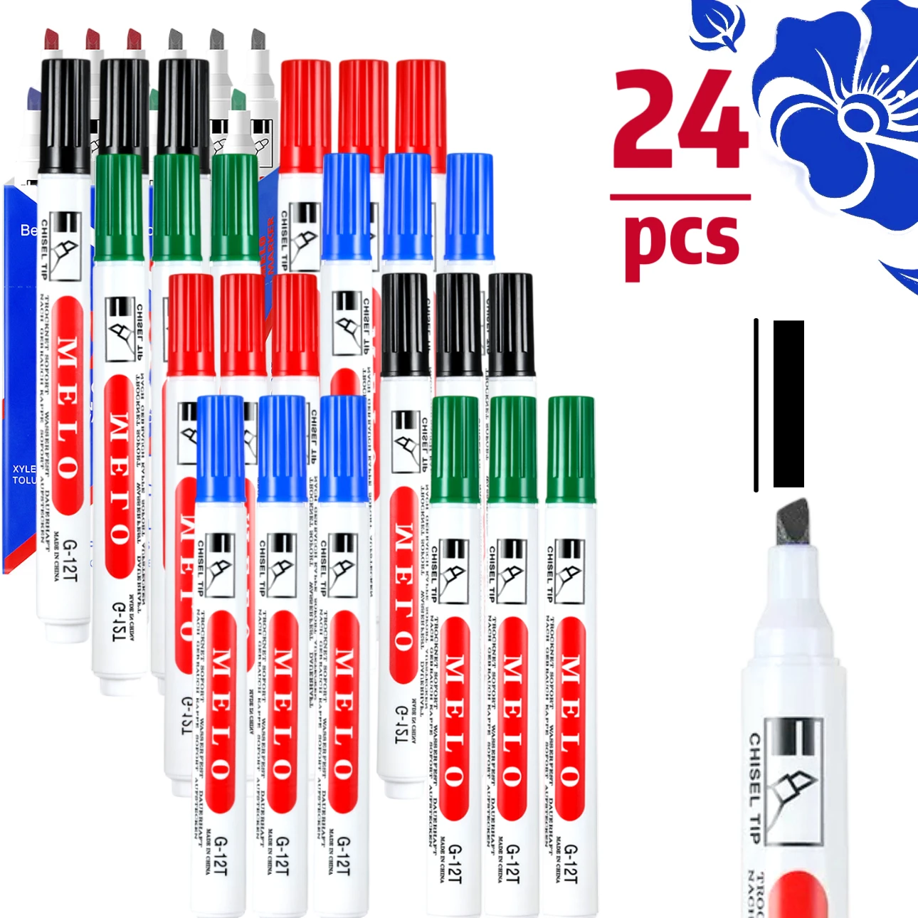 Permanent Markers Chisel Tip Waterproof Quick-Drying Ink Vibrant Colors Black Red Blue Green for Business Supplies