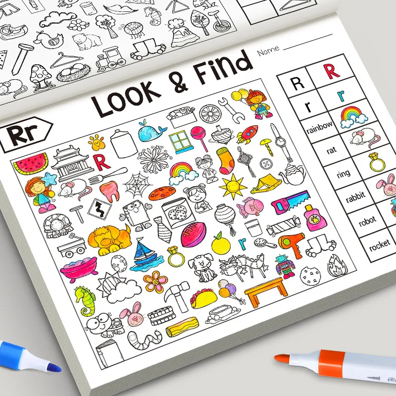 Kinderen tekenen prentenboek Interactief spel Artikel vinden Leuk kleurboek Focus Aandacht Oefening Vroeg onderwijs Werkboek