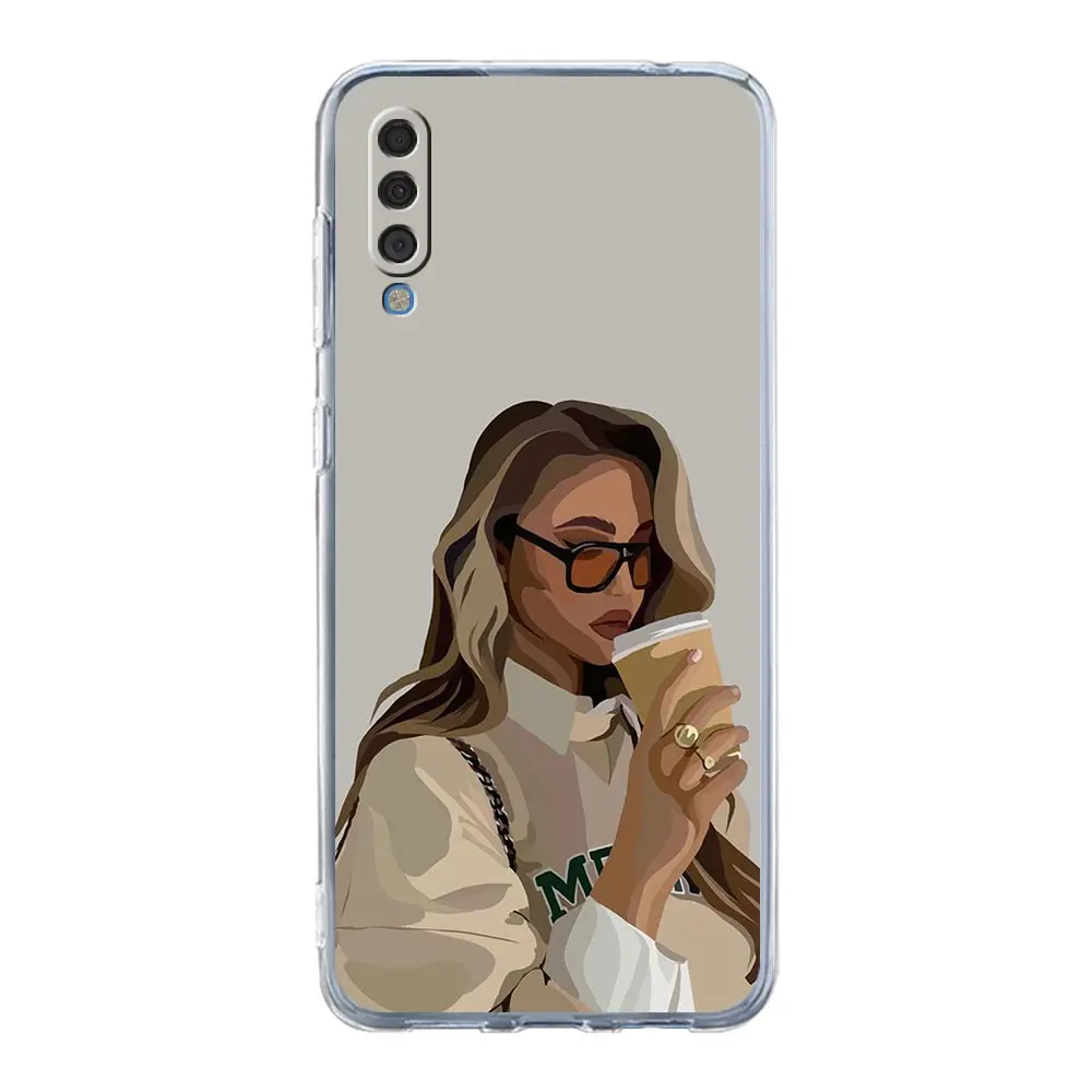 حافظة لهاتف سامسونج A26 A36 A56 A54 A52 A50 A70 A40 A12 A14 A16 A22 A24 A42 A34 A32 5G A04s A06 5G غطاء فتاة بوس أنثى القهوة