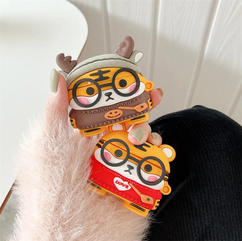 Desenhos animados Tiger Silicone Case para AirPods Pro, Headphone Cover, Caso bonito para Apple Air Pods Pro 2, 3, Earbuds Acessórios