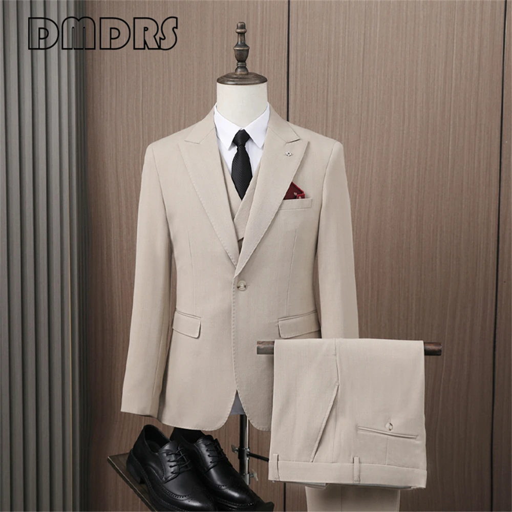 Conjunto de traje liso gris para hombre, 3 piezas (chaqueta, pantalones, chaqueta clásica con solapa con muescas, trajes de negocios ajustados con un botón