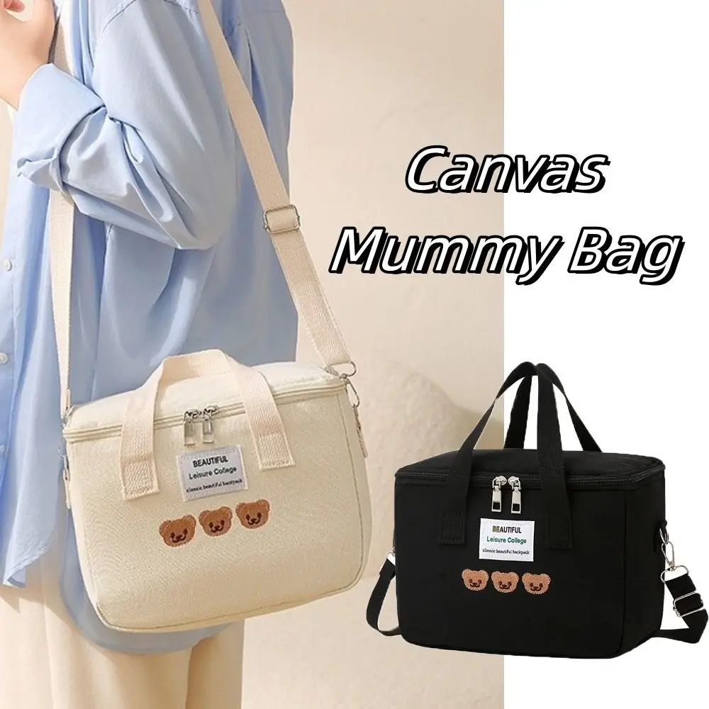 

Canvas Mummy Bag Bear Cartoon Single Shoulder Bag Multifunctional Baby Care Storage Women Handbag Maternity