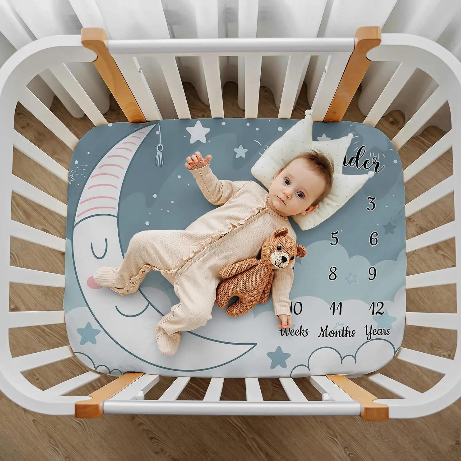 بطانية VIKAMA Baby لصور معلم 100 يوم، طباعة كرتونية، تقويم مخطط نمو حديثي الولادة، بطانية معلم شهرية