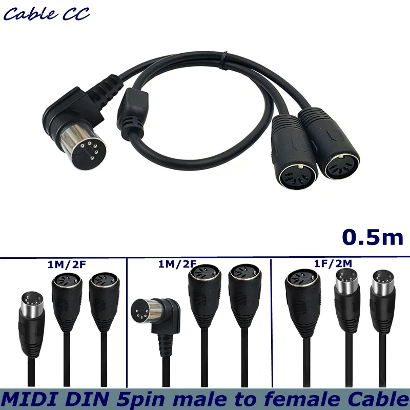 0.3m Adapter Cable 5 PIN MIDI DIN 1 male Plug to 2x female Y Distributor Adapter Cable 50cm Converter 5 pin Extension Cable