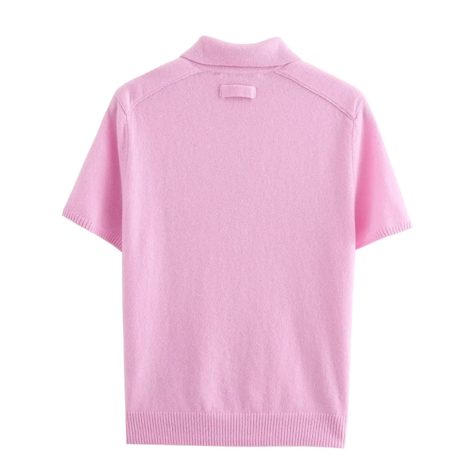 Damski sweter z krótkim rękawem Różowy dzianinowy top z kołnierzykiem polo Basic Commuter Temperament Casual Pullover New Pink