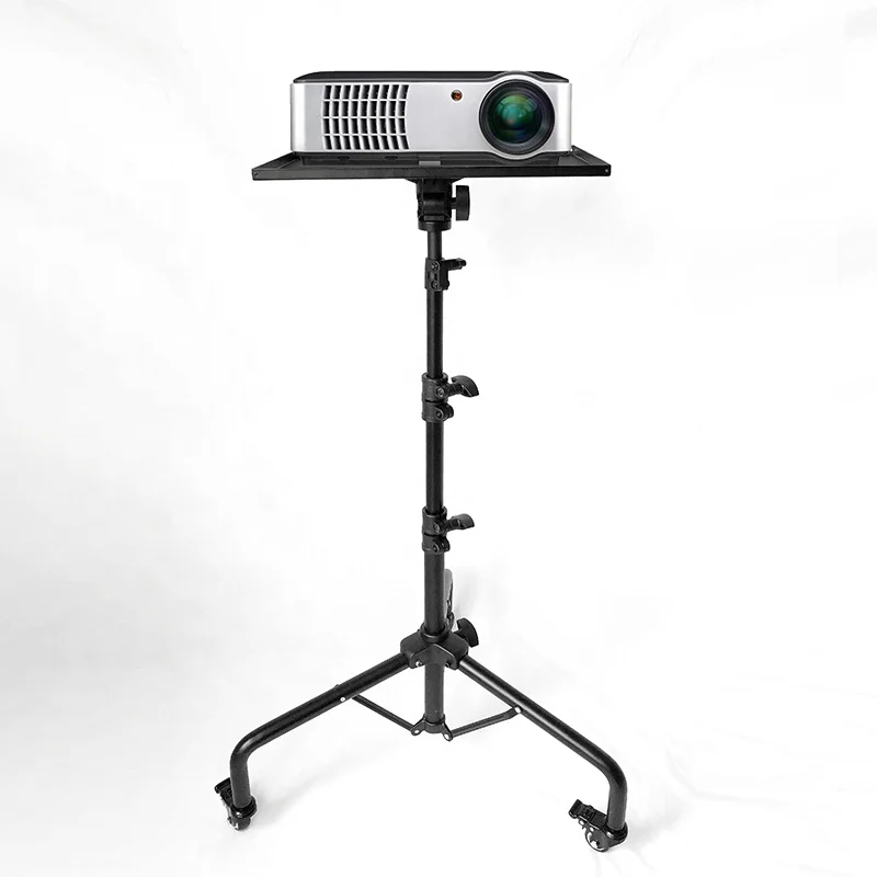 Universal Black Portable Computer Holder Projector Tripod Stand With Moving Wheel