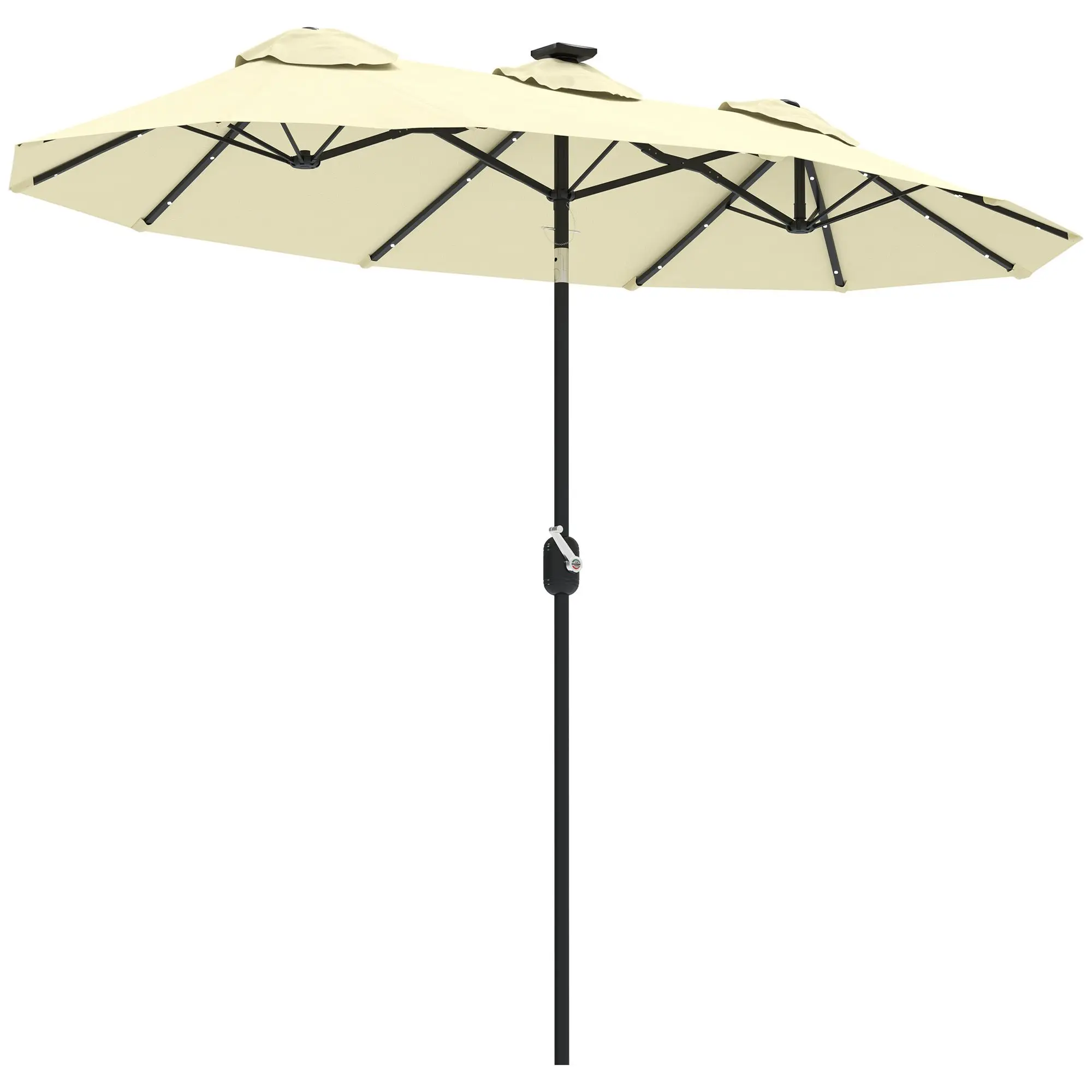 

For Outsunny Double-sided Patio Umbrella, 9.7' Outdoor Umbrella with Tilt and Crank, LED Solar Light and 12 Ribs, Cream White