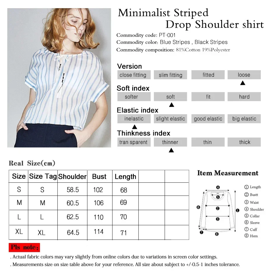 Light Thin Breathable, Summer Striped Drop-shoulder Bat Sleeve Female Shirt Loose Blouse Women Tops Cotton  Clothes