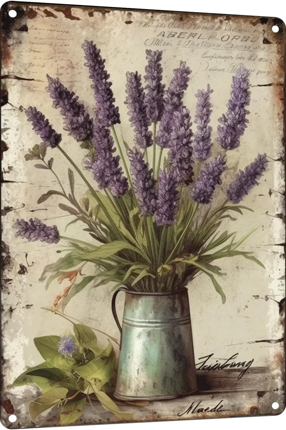 12x8 inches Retro Vintage Garden Lavender Flowers Metal Tin Sign, Retro Tin Sign Flower Lavender Metal Wall Panel, Retro Art Dec