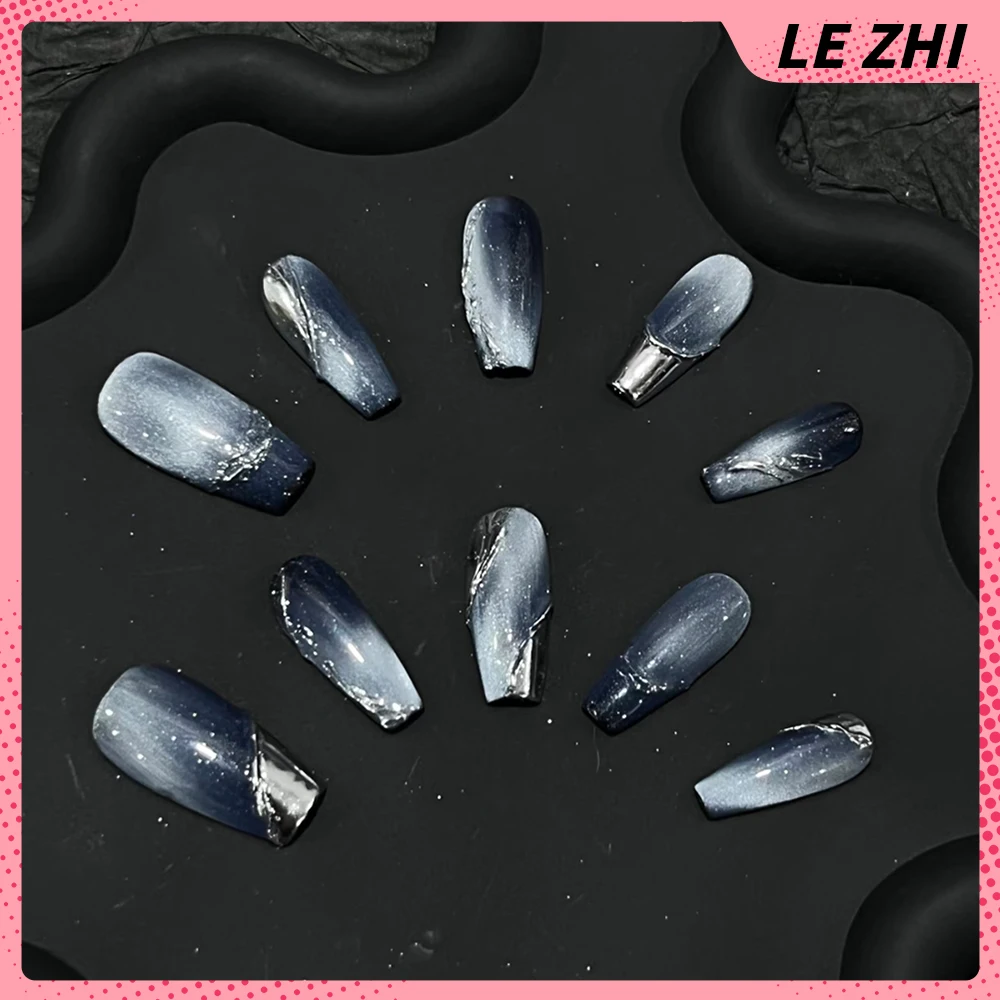 10 قطعة فتاة الساخنة اليدوية التابوت اللوز اضغط على الأظافر الملونة القط عيون التدرجات ستار الماس العنكبوت اللؤلؤ فراشة الأظافر كاذبة