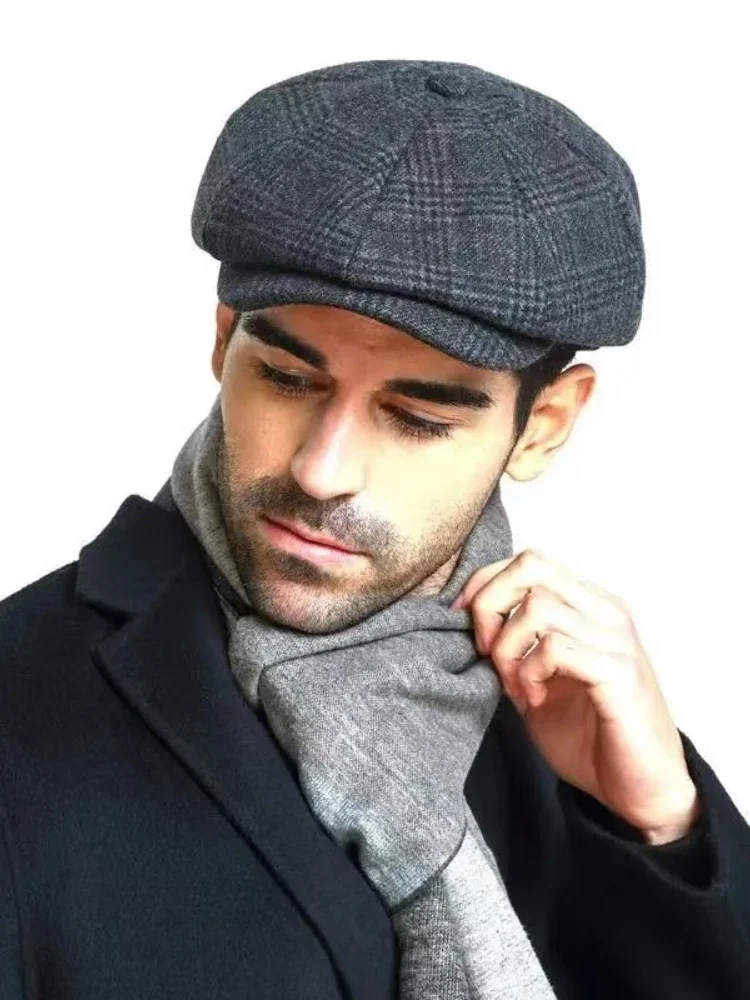 64 cm großer Kopf, Übergröße, Übergröße, Herren, klassisch, Fischgrätenmuster, Zeitungsjunge, Gatsby-Mütze, Tweed, Vintage, flache Ivy Cabbie-Kappe, Geschenke, Sombreros