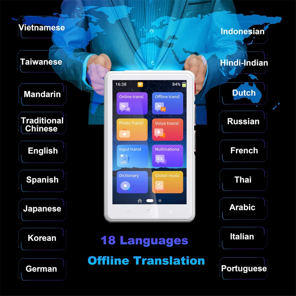 موثوقة-139 مترجم لغة 4 بوصة غير متصل/ترجمة الصور مترجم لغة اتجاهين AI صوت المترجم (أبيض)