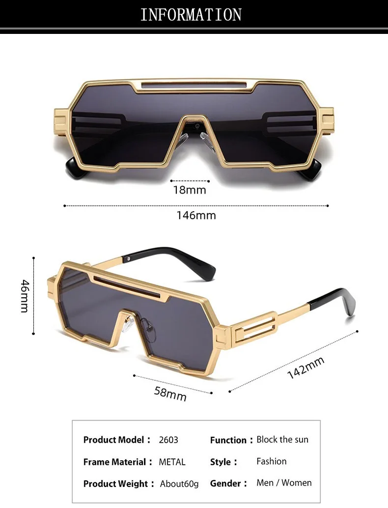 Heavy Metal Steampunk Sonnenbrille Für Männer Platz Vintage Punk Mode Gläser Retro Gafas De Sol Hombre Lunette De Soleil Homme – Detail 12