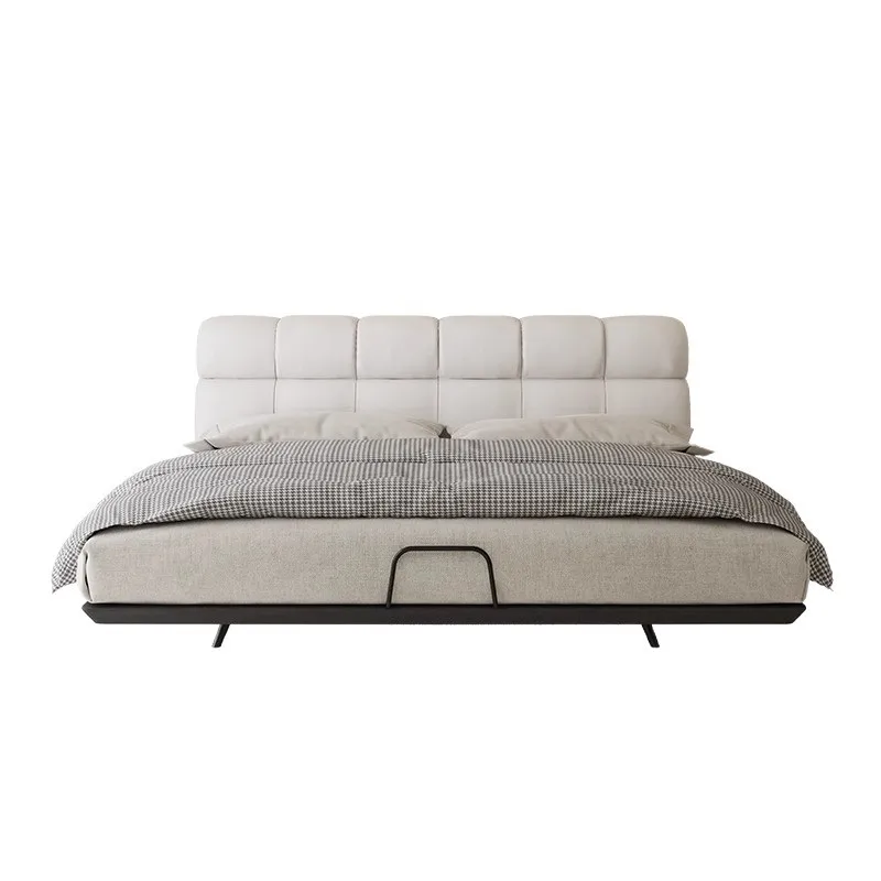 

Minimalist suspension bed, puff leather bed, light luxury master bedroom, Nordic