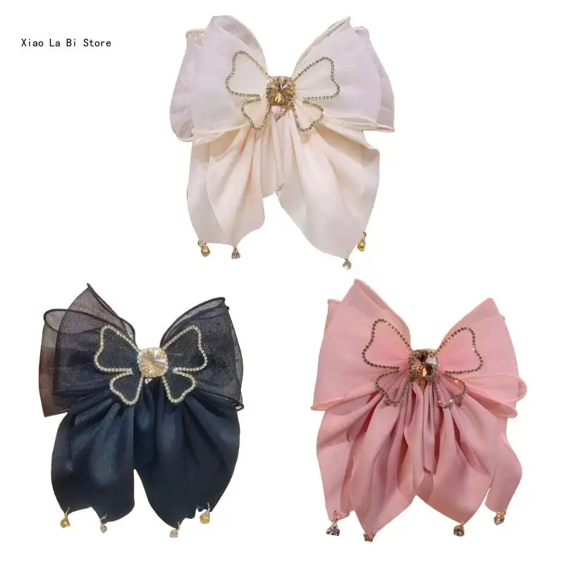 

Bowknot Spring Hairpin with Rhinestones Elegant Hairpin for Girl Birthday Gift XXFD