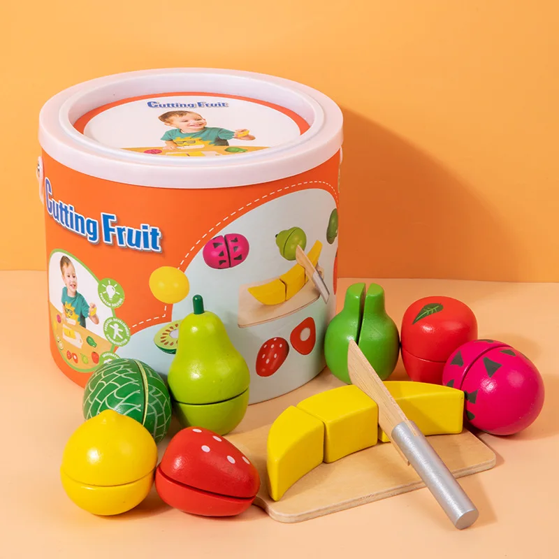 Children's Puzzle Play Home Bucket Wooden Cute Toy Simulation Fruit and Vegetable Fun and Joyful Toy Boy Girls Toys Gifts