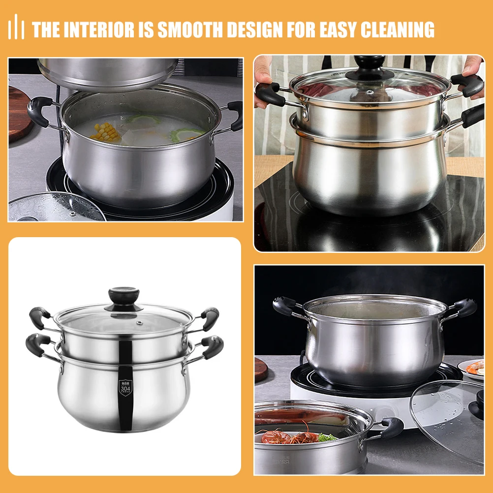 

Stainless Steel Milk Pot Set 20cm Soup Boiler Steam Cooker Reusable Steamer Food Cooking Tool Easy Cleaning Safe