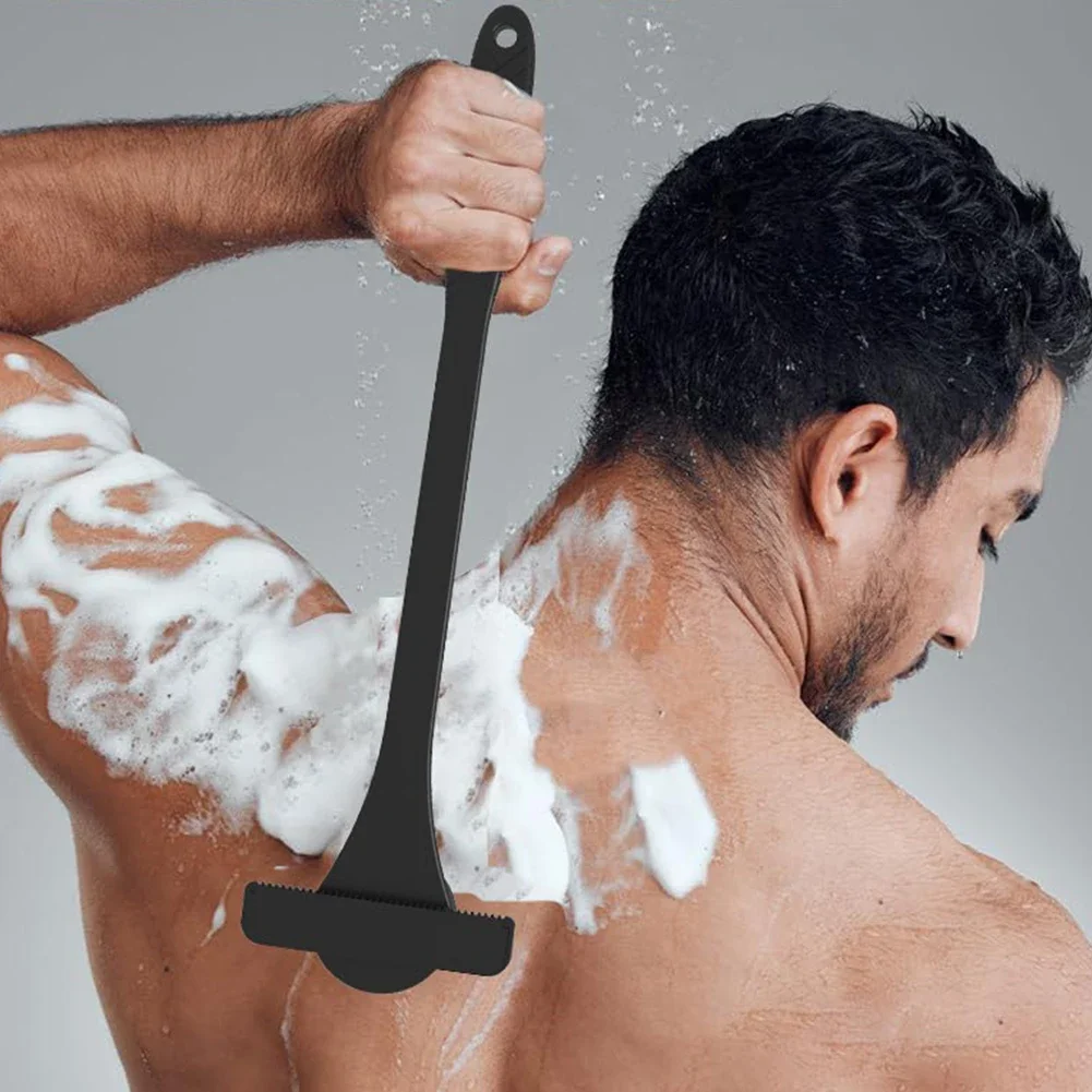 

Мужская бритва 2 в 1, нож для бритья с длинной мягкой ручкой, противоскользящий триммер для волос на спине для влажного и сухого бритья