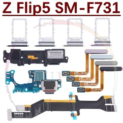 Charging Port Board Loudspeaker For Samsung Z Flip5 SM-F731 SIM Card Tray Fingerprint Sensor Button Connect Spin Axis Flex Cable