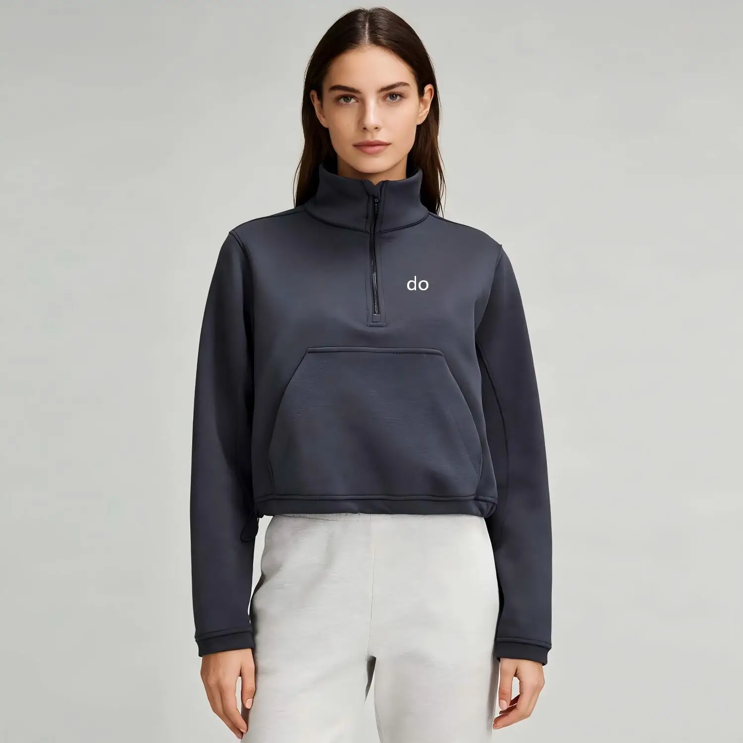 Stand up hoodie, fashionable and comfortable, half zipper loose fit sports and leisure women's jacket