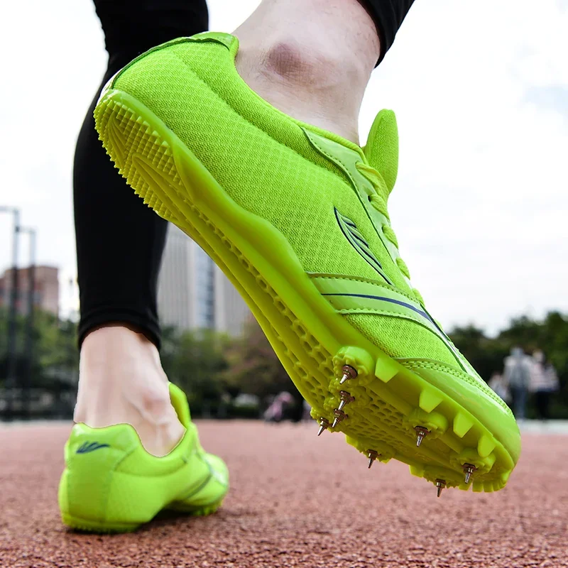 Spike Running Shoes for Couples Green Red Running Nails Sneakers Mens Womens Anti Slip Track Field Shoes Big Boy Spikes Shoes