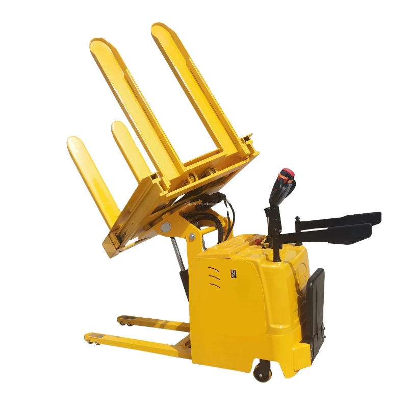 Small 1.5 Ton Indoor/Outdoor Electric Hydraulic Self-Loading Pallet Stacker Forklift Rotator 180 Degree