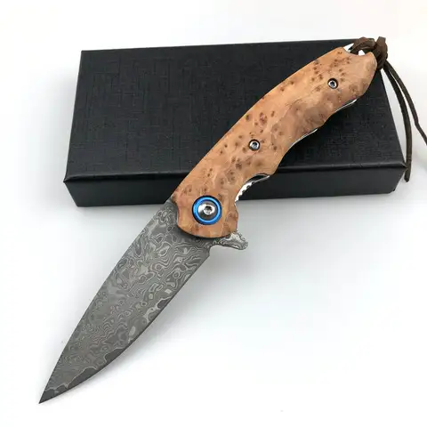 TRSKT VG10 Damascus Pocket Folding Knife,Cool Camping Knives,Outdoor Edc Tool Wood Handle With Box Dropshipping