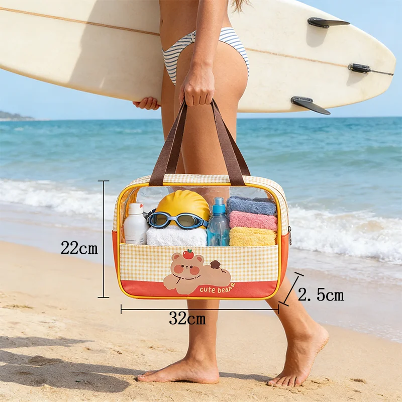 

Transparent PVC Shower Bag with Grid Dry/Wet Separation Bag for Beach Pool Swimming Travel Organizer PU Portable Storage Pouch