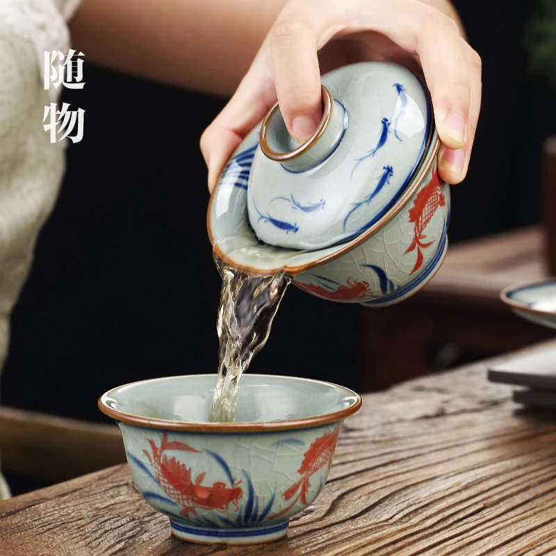 Jinli Hand-painted Old Pottery Clay Covered Jingdezhen Sancai Making Bowl, Tea Cup, Single Anti Hot Hand HigH-end Kung