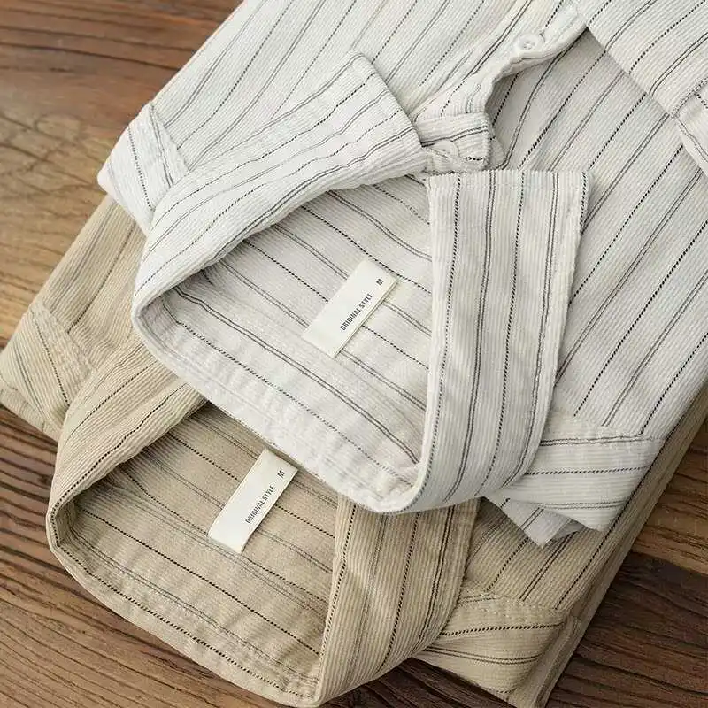 

Men's Casual Cotton Flannel irt Spring Autumn Loose Fit Stripe Patterned Outerwear Faionable Vintage Japanese Sle