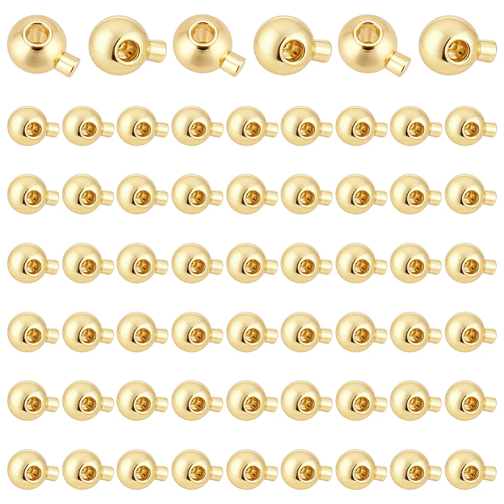 60pcs 18K Gold Plated Crimp Beads 3.5mm Round Stopper Crimp Beads Positioning Metal Brass Ball Spacer Bead Jewelry Findings