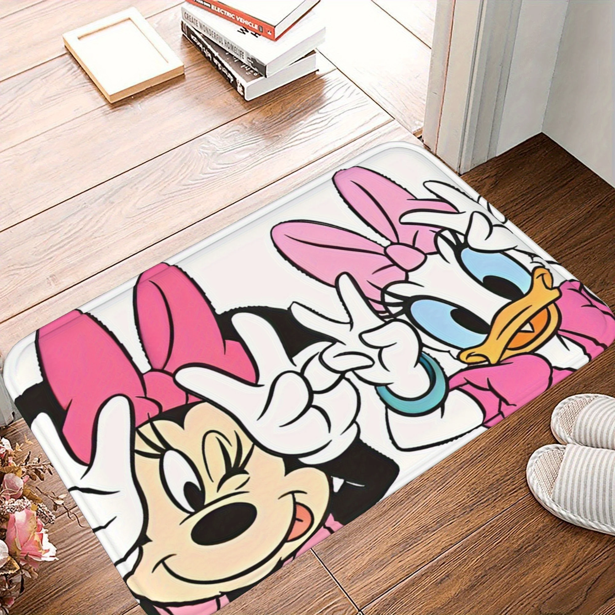 Felpudo de Mickey y Minnie Mouse: alfombrilla de baño de goma antideslizante de secado rápido con diseño de orejas de conejo rosa, 100% poliéster para baño Sh
