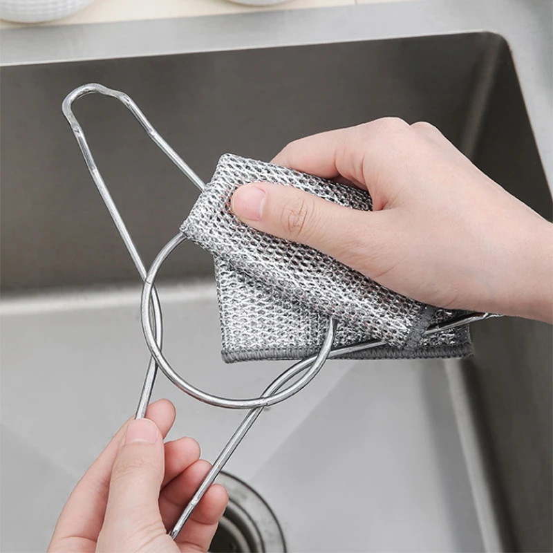 3/5PCS Steel Wire Dishcloths Oil Iron Dish Rack Kitchen Pan Pot Dishes Cleaning Rag Double -layer Napery Dishcloth Rags