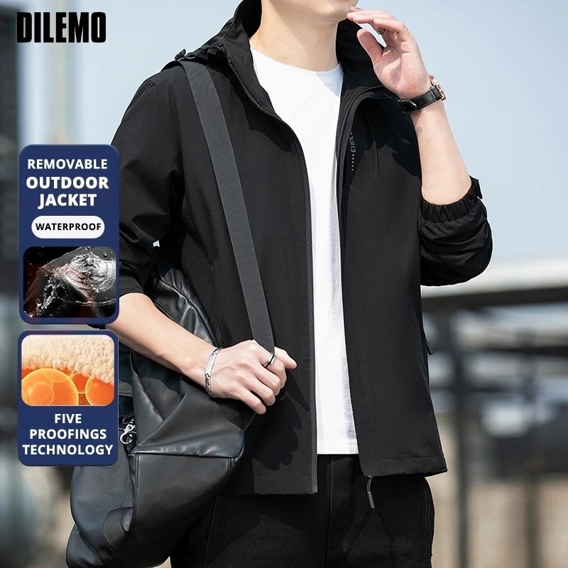 

High End Anti Fouling Stand Collar Hooded Sport Detachable Cap Men Outdoor Jacket Autumn Windbreaker Coats Windproof Outwear