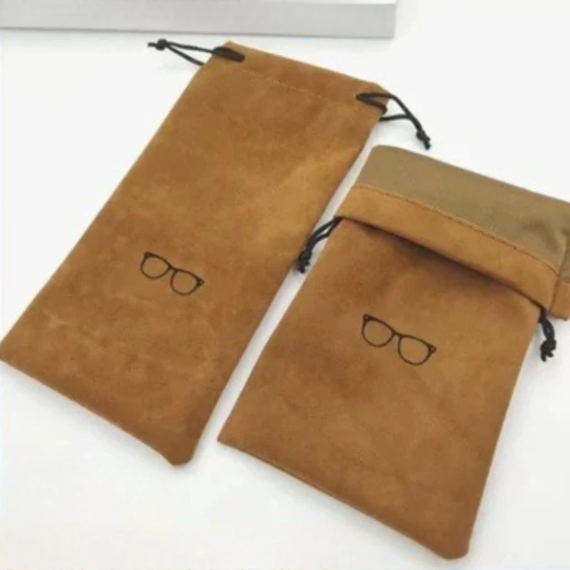 Soft Flocking Fabric Glasses Pouch Drawstring Design Anti-scratch Portable Eyewear Storage Bag Cases Travel Protective Sleeve