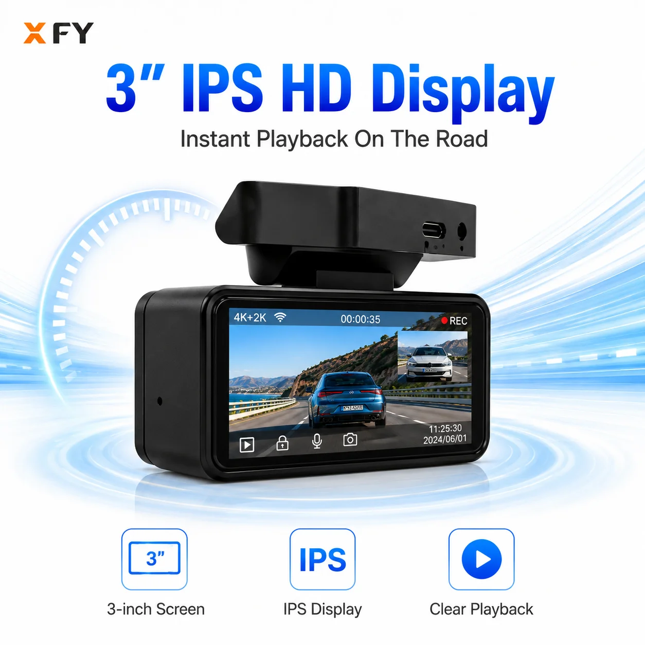 XFY X5 4K Car Dash Cam with 2K Rear Camera AI Voice Control WiFi Driving Recorder 3 Inch IPS Display Parking Mode NEW 2026