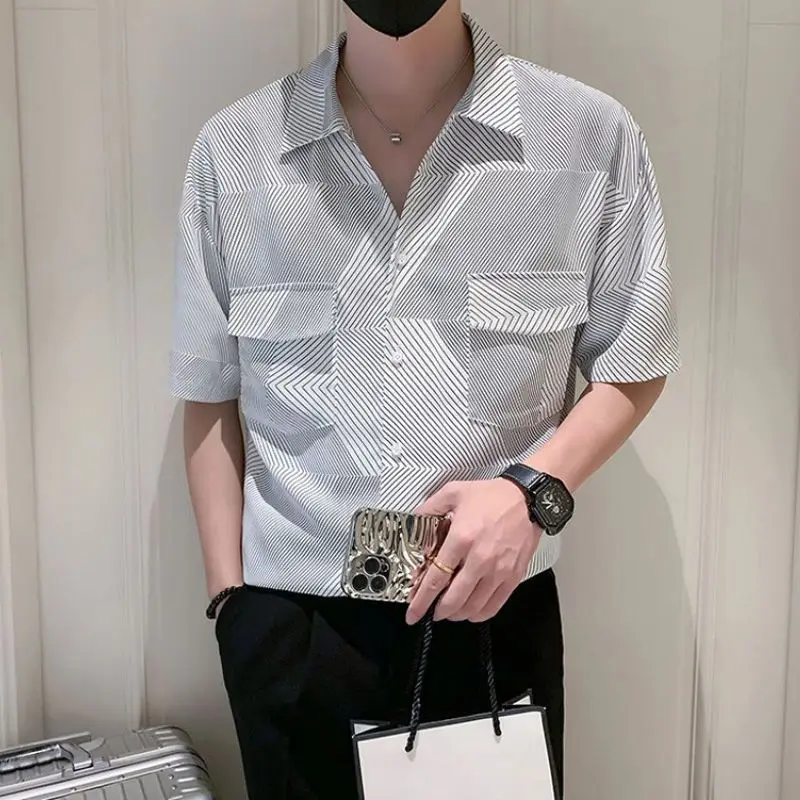 

Summer New Arrival Workwear Men Ice Silk Short Sleeve Shirt Trendy Design