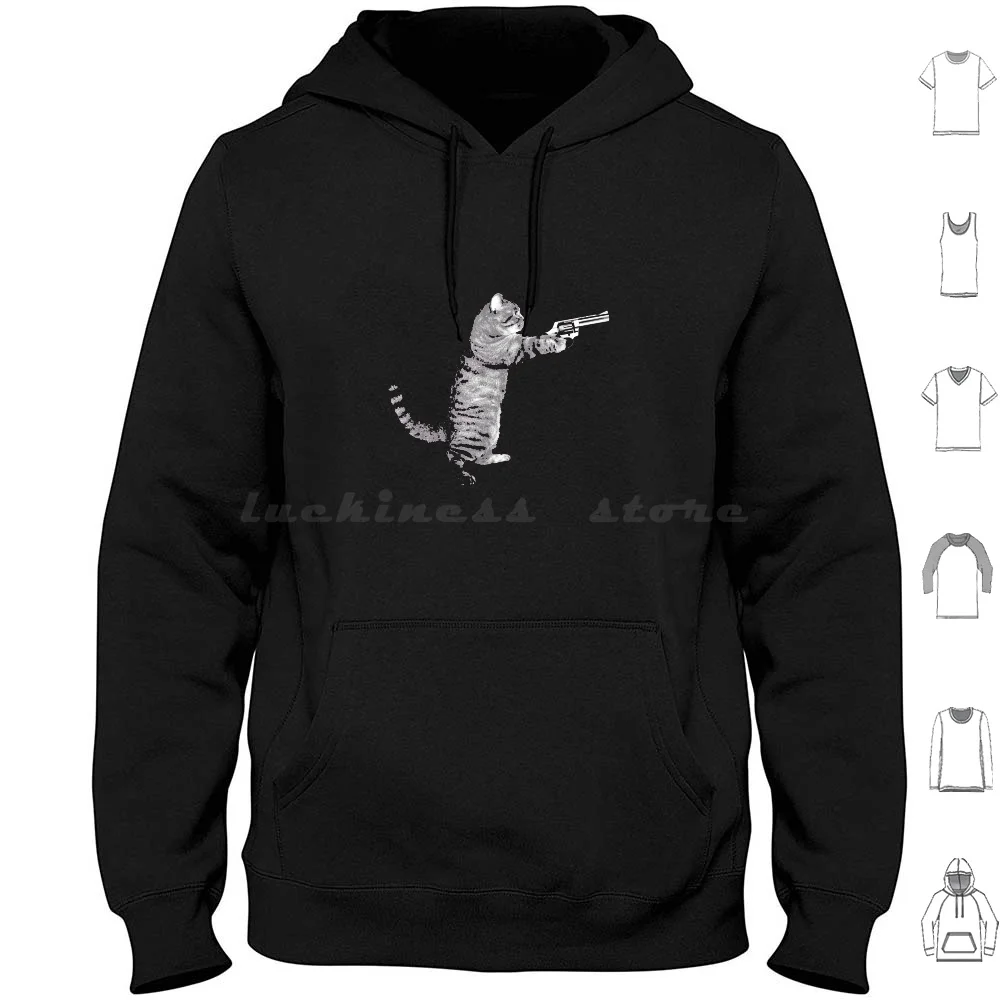 Gun Kitty Funny Cat Hoodies Long Sleeve Th Aunt Xmas I Family Big Wife Bday Youths Stepdad Uncle Wedding My Daughter