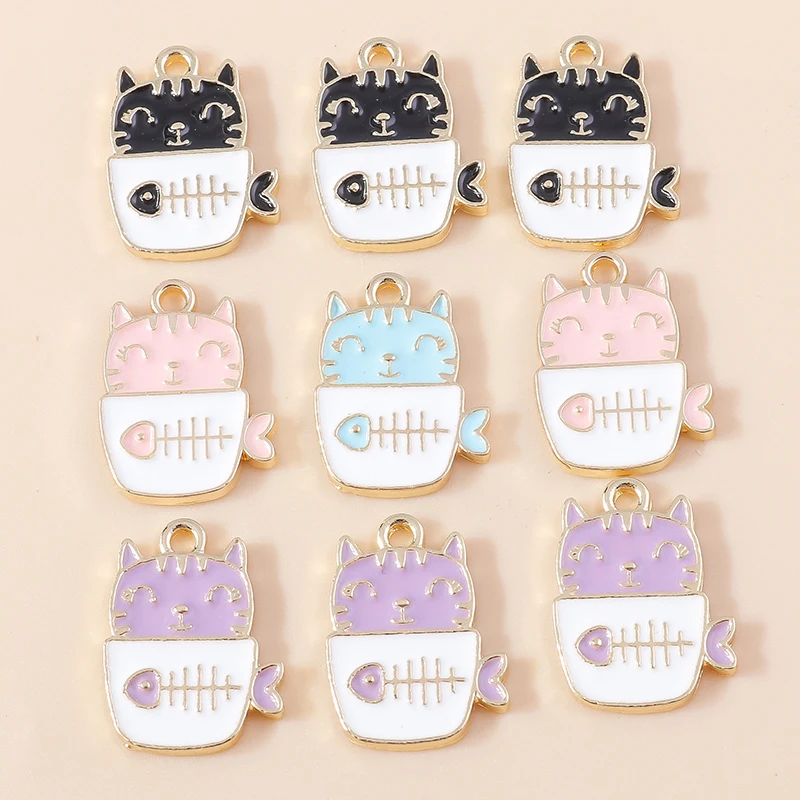 20 Stück Cartoon Tier Charms Emaille Katze Charms Anhänger für Schmuckherstellung Tropfen Ohrringe Halsketten Armbänder Zubehör DIY Geschenk – Detail 2