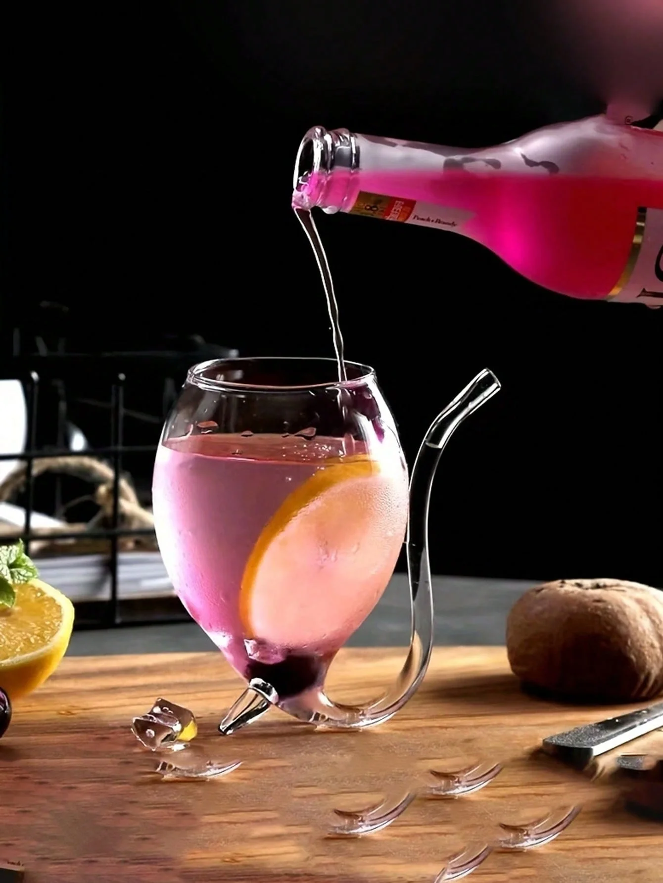 Ins Vampire Cup Creative Funny Glass Cup Personalized Special-Shaped Straw Cup Molecular Cocktail Cup Drink Cup 1Pcs 350ml