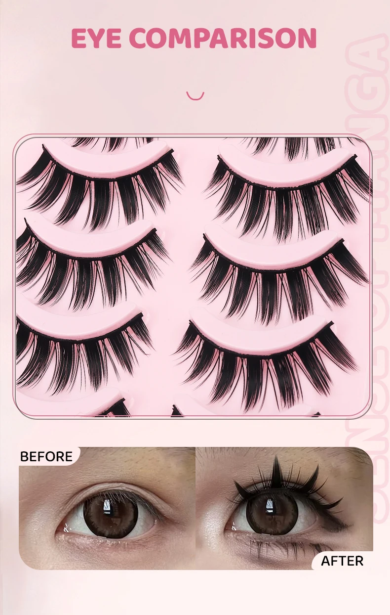 DINGSEN 5 Paar Manga-Wimpern, Augen-Wimpern, weiche, natürliche lange Wimpern, künstliche Wimpern, Anime-Wispy-Streifen, falsche Wimpern, Make-up – Detail 8