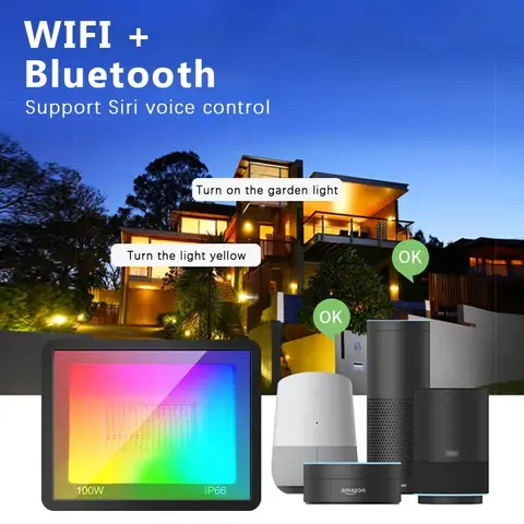 Reflector RGB TUYA aplicación inteligente Control de voz RGBCW CCT 3000-6500K 30W 50W 100W 220V AC para iluminación exterior de fiesta de jardín