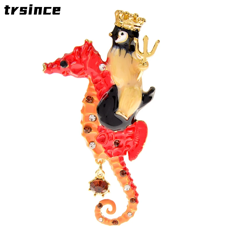 Cute Seahorse Corsage Cartoon Penguin Brooch Dripping Oil Rhinestone High-grade Pin Alloy Pendant Animal Brooches