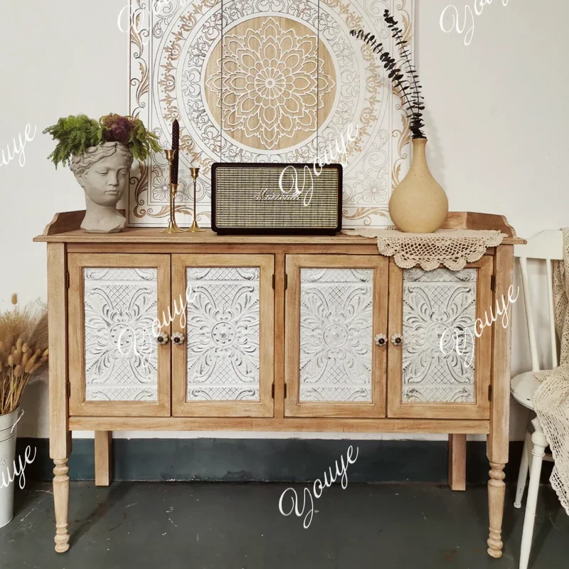 J الأمريكية الفرنسية البلد خمر جنوب شرق آسيا خشب متين الحديد منحوتة خزانة ذات أدراج خزانة جانبية مدخل خزانة منخفضة ديني #1