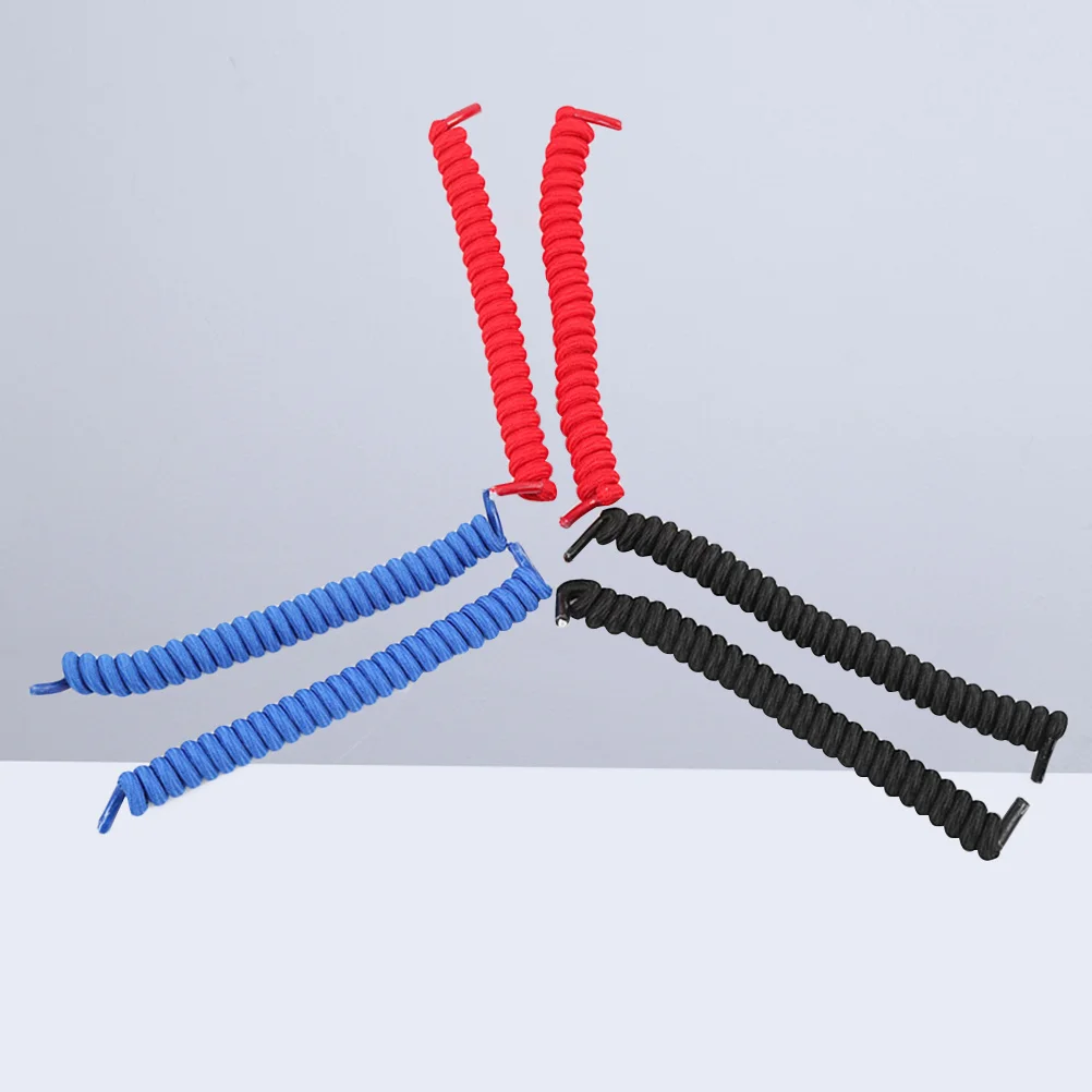 

6pcs Elastic Shoelace Kit Black 2 Red 2 Blue Shoe Solution For Kids Seniors Comfortable Silicone Laces Rubber Lace