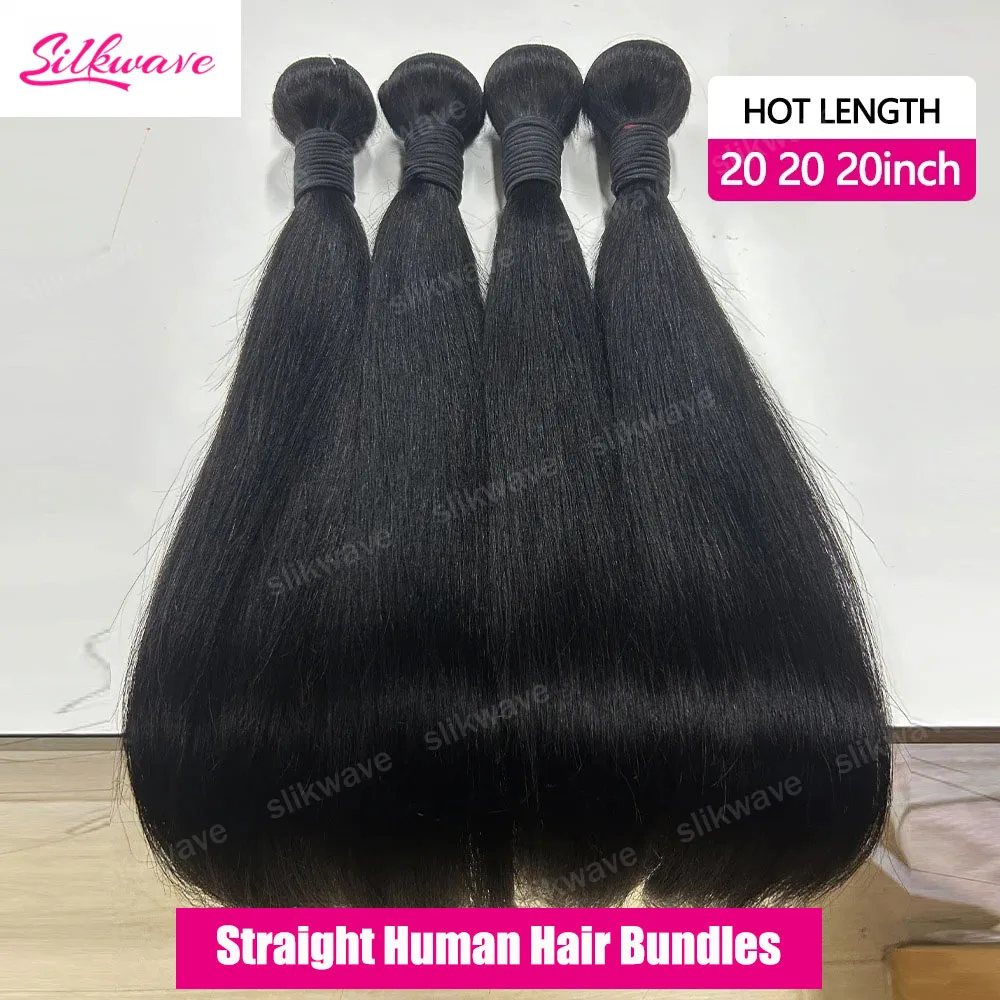 

Slikwave Natural Black Straight Human Hair Bundles 30 32 Inch 12A Raw Bundles Human Hair Extensions Weave 3/4 Bundles For Women
