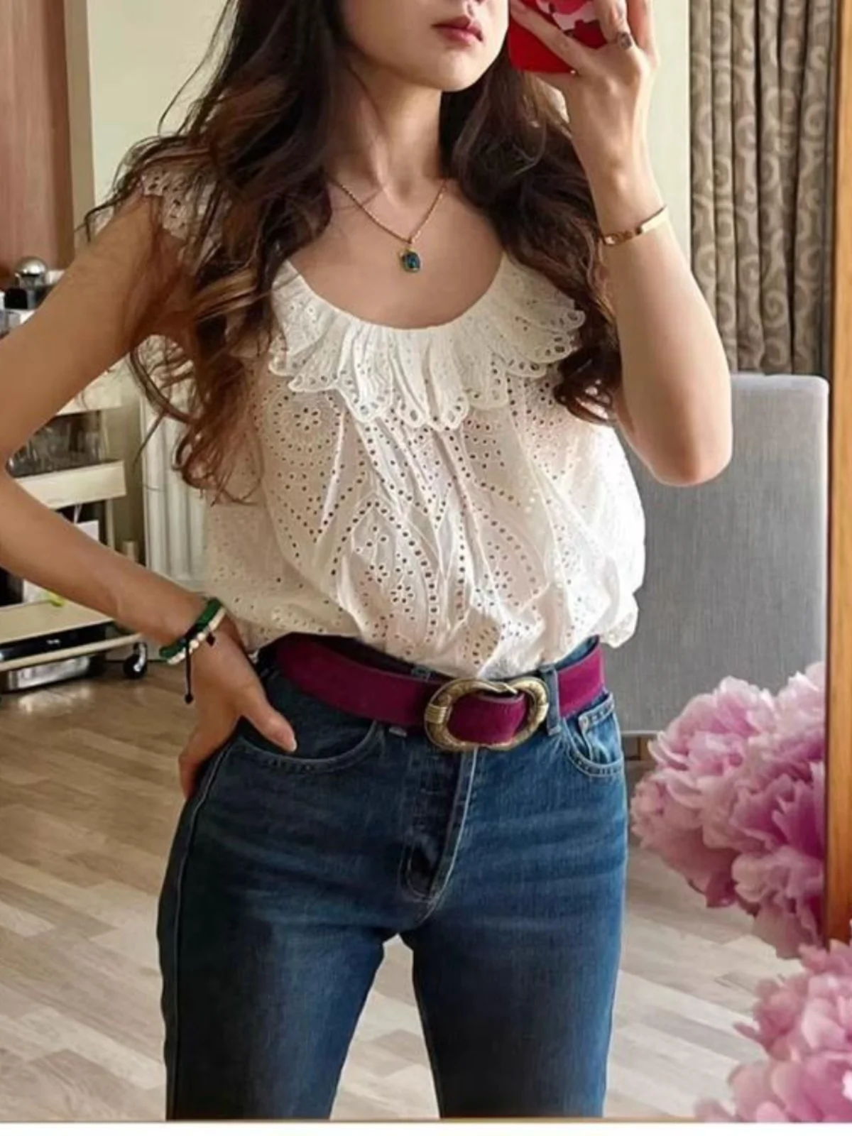 Retro Relief Metal Buckle Multi-Color Cowhide Ladies Versatile Belt Fashionable All-Match Leather Waistband for Women