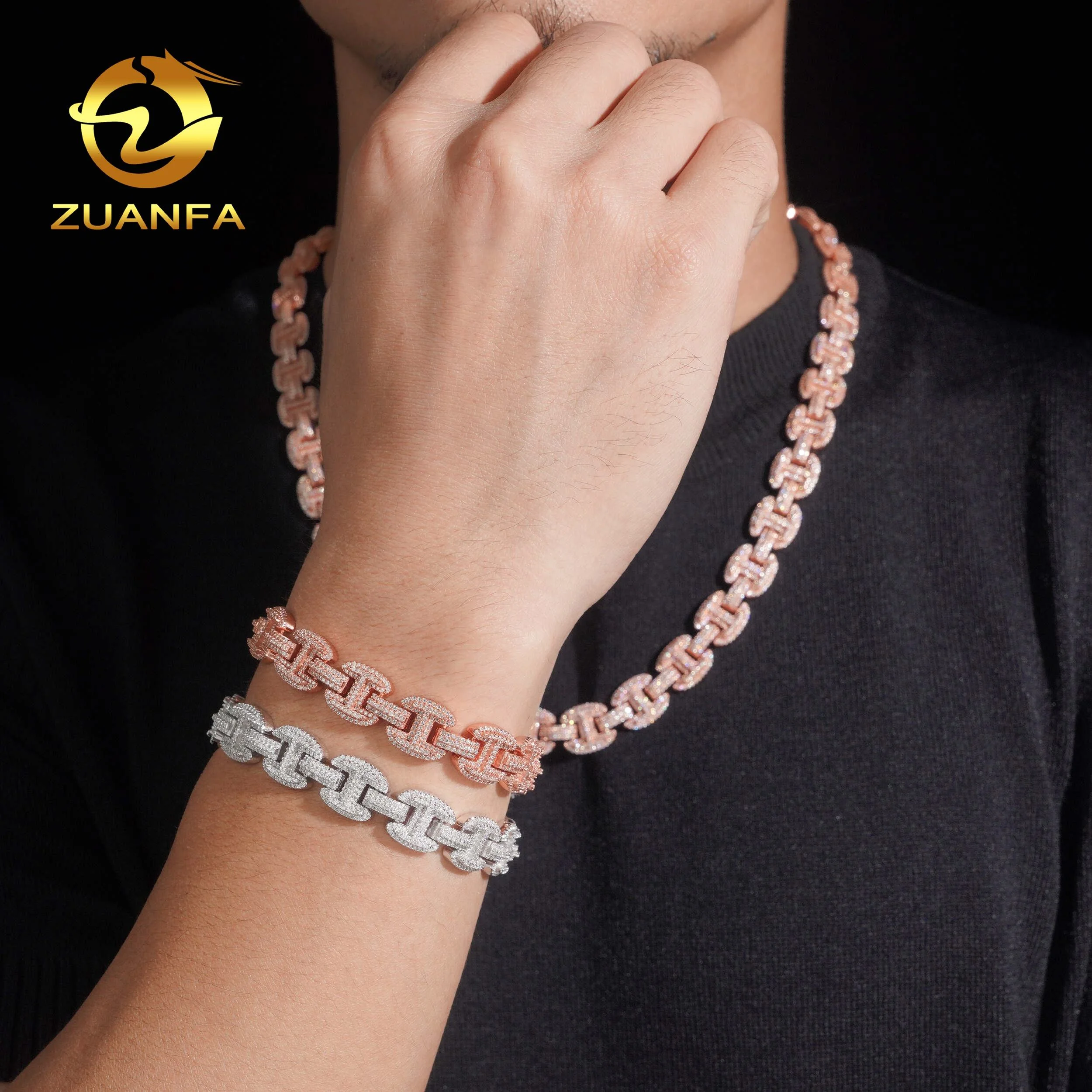 H Shape 12mm Moissanite Chain Cuban Links Pass Diamond Tester 925 Silver Cuban Link Chain Necklace Rhoudium Plated，