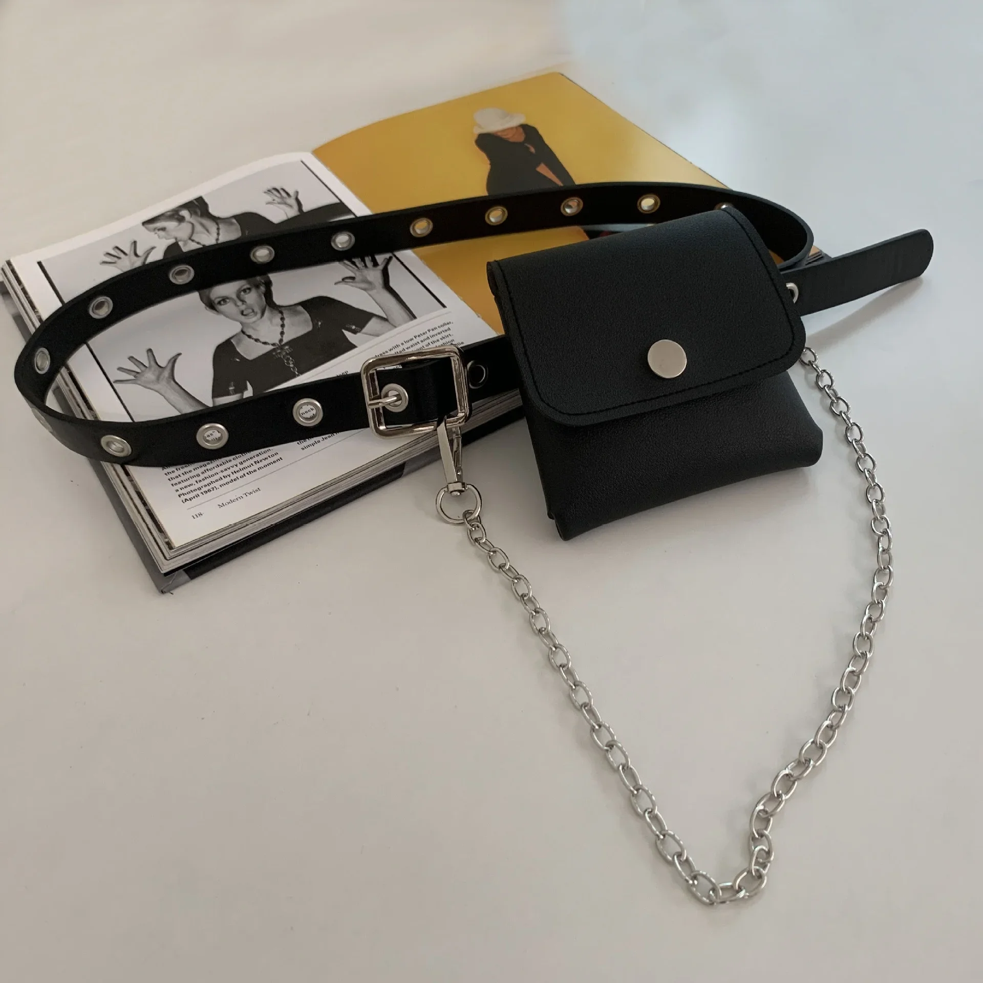 

Pu Leather Waist Bag Large Capacity Belt Bag Women Crossbody Waist Bags with Belt Chain Mobile Phone Bag Small Purse Clutch