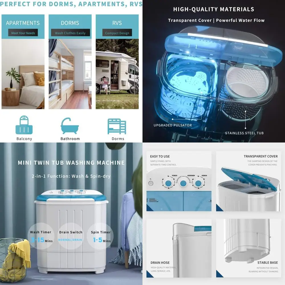 

Компактная мини-стиральная машина на 14 фунтов и компактная сушилка на 5 фунтов для небольших объемов стирки